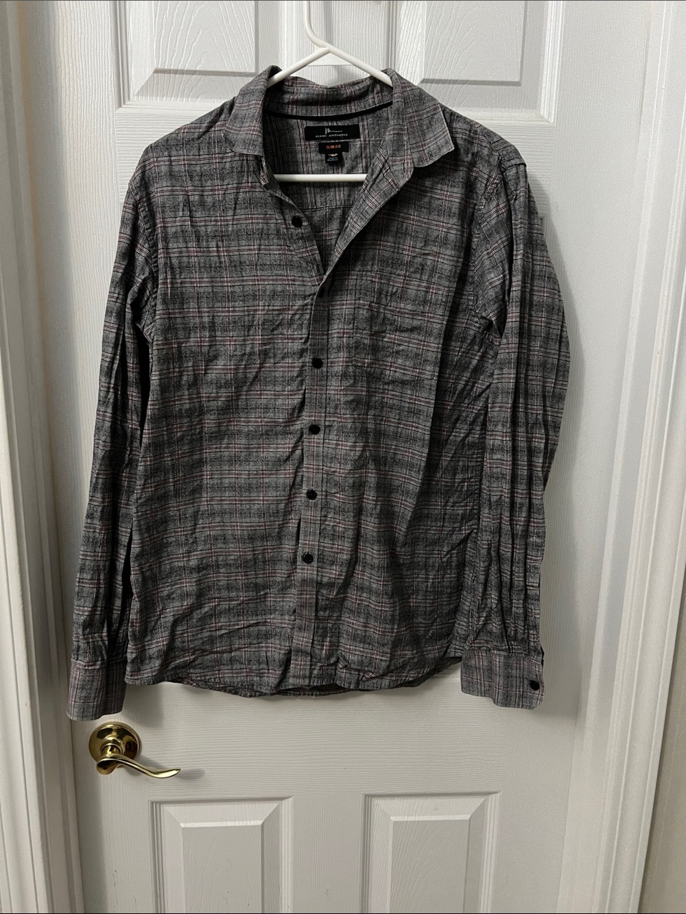 Marc Anthony Men's Gray Plaid Long-Sleeve Button-Down Shirt